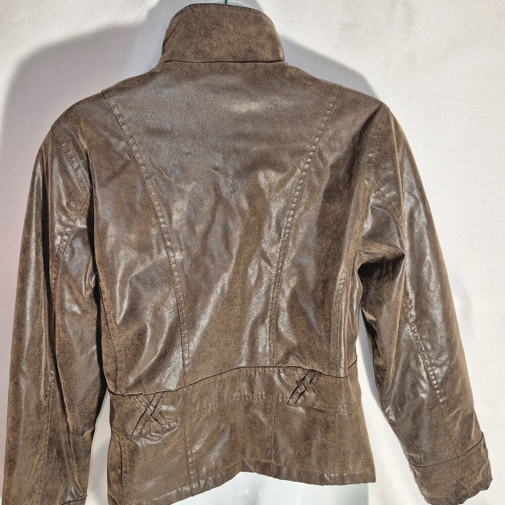 KC Collections dark brown faux leather jacket in size Medium - Picture 3 of 16